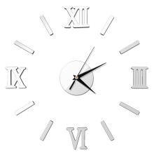 Silberne Wanduhr 3D Rahmenlos DIY Moderne Römische Uhr Spiegel