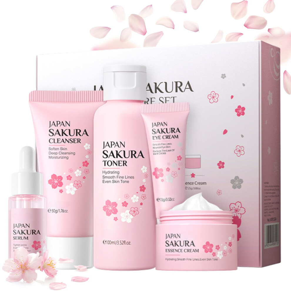 Cream Skincare Gift Set Japanese Cherry Blossom Facial Care Kit With Cleanser Toner Serum