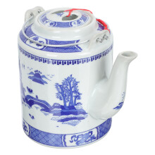 Retro Blau-Weiß Porzellan Teekanne Mit Edelstahlgriff, Haushalt