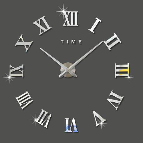 Silver DIY Acrylic Mirror Wall Clocks for Home Decor Large Silent 1