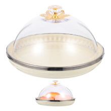 1Set Beige Ceramic Cake Stand with Glass Dome Covered Dessert Display