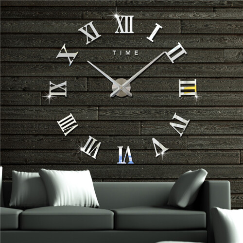 Silver DIY Acrylic Mirror Wall Clocks for Home Decor Large Silent 2