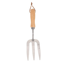 Stainless Steel Garden Hand Rake with Ergonomic Wooden Handle for Planting and Weeding
