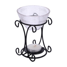 Black Iron and Ceramic Aromatherapy Burner with Crystal Glass Rack