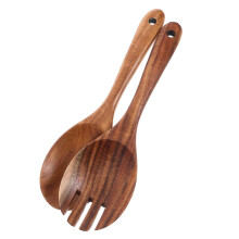Wooden Salad Serving Set with Fork and Spoon, Ergonomic Grip, Easy Clean Utensils for Home Dining