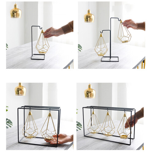 Modern Tea Light Holder Iron Frame With Suspended Cup Style D 1