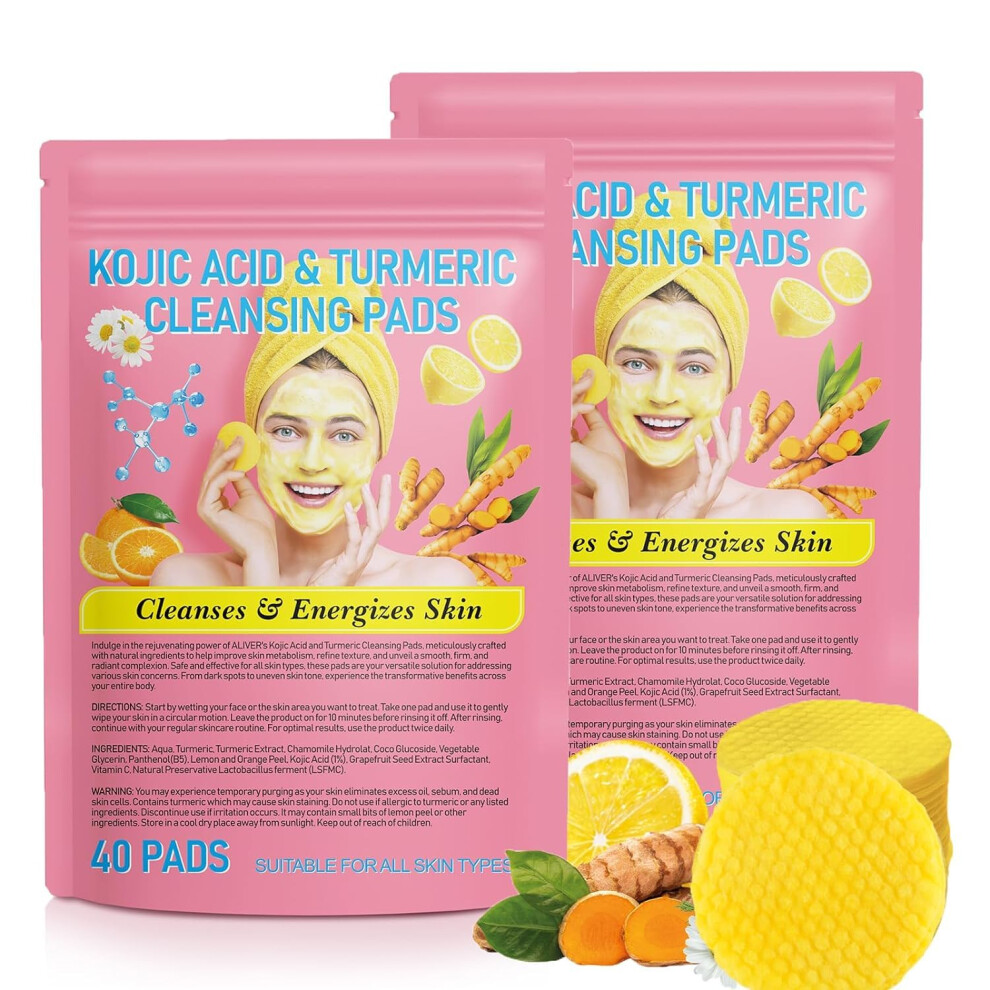 Turmeric Cleansing Pads 80pcs with Vitamin C, DualAction Exfoliating Face Pads for Brightening Care