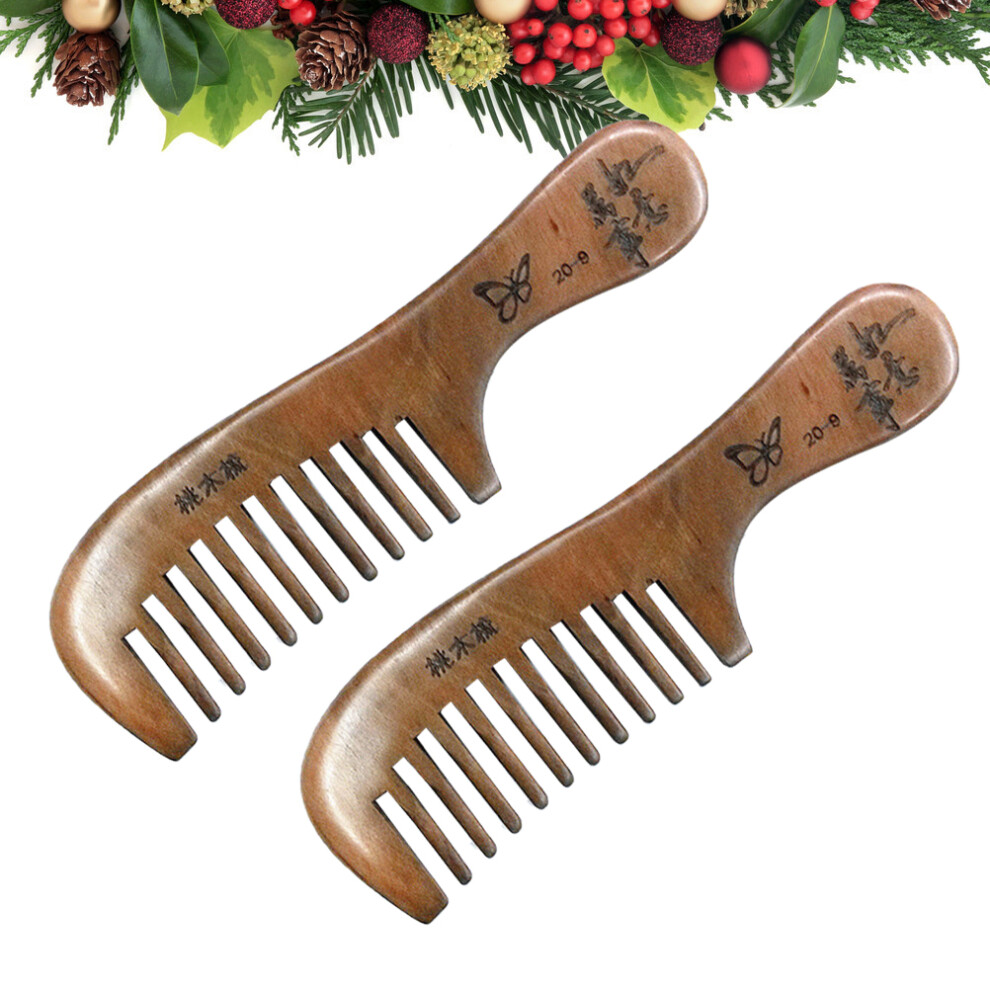 Artibetter Unisex Brown 2Pcs Peach Wooden Hair Comb Natural Sandalwood Massage Scalp