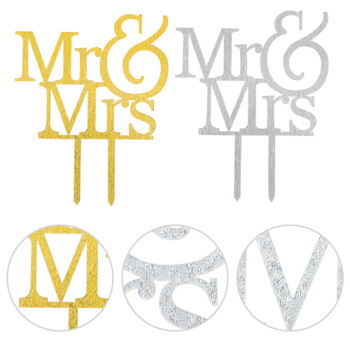 2Pcs Glitter Plastic Wedding Cake Picks Bride Groom Party Decorations 1