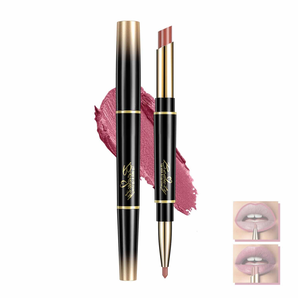 Waterproof Matte Lipstick with Dual Ended Automatic Lip Liner, Long Lasting Smudge Proof #10