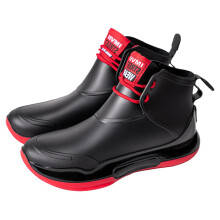 Waterproof Ankle Rain Boots Men Women, SlipResistant Lightweight Rubber Work Garden Shoes with Pull Tabs, BlackRed Size 8