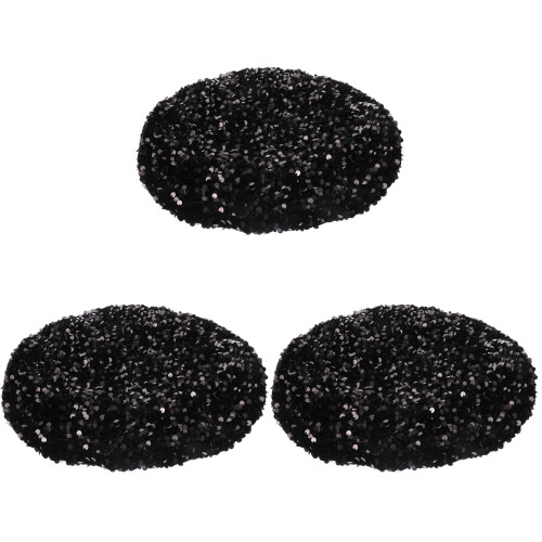 3Pcs Winter Sequined Beret Black Foldable Women's Sparkly Hat 1