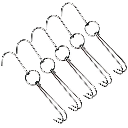 25Pcs Stainless Steel Double Roast Hooks Silver for Meat Poultry Bbq 1