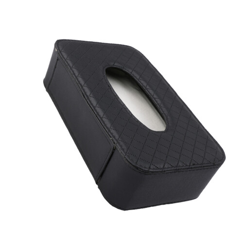 Black Car Napkin Box Leather Holder with Strap Round Edge Durable