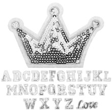 28Pcs Silver Sequin Iron on Letters Patches for Clothes DIY Embroidery