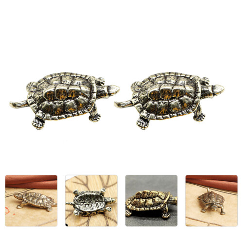 2Pcs Creative Brass Turtle Adornments Durable Golden Desktop Figurines 2