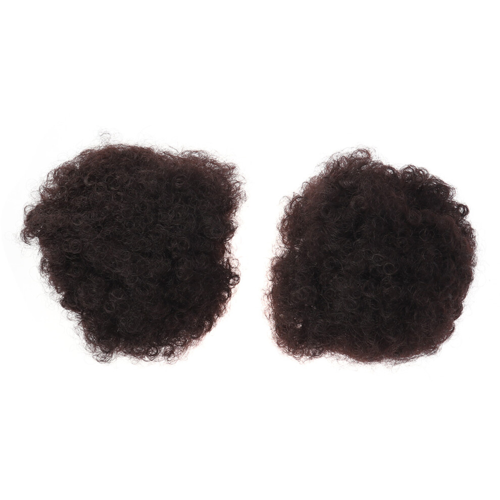Villcase Unisex Brown 6Pcs Afro Wrap Ponytail Extension Short Curly Kinky Puff Bun