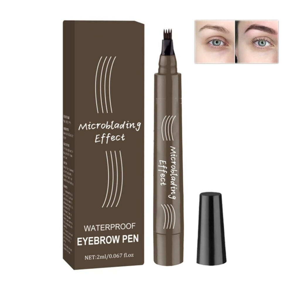Black Waterproof Microblading Eyebrow Pen Gray, Long Lasting Smudge Proof Pencil For Natural Hairlike Brows