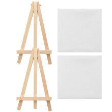 2Sets Delicate White Mini Canvas and Triangle Easel for DIY Art