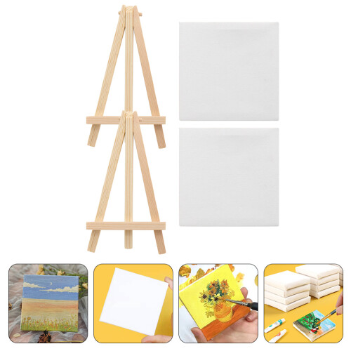 2Sets Delicate White Mini Canvas and Triangle Easel for DIY Art 1