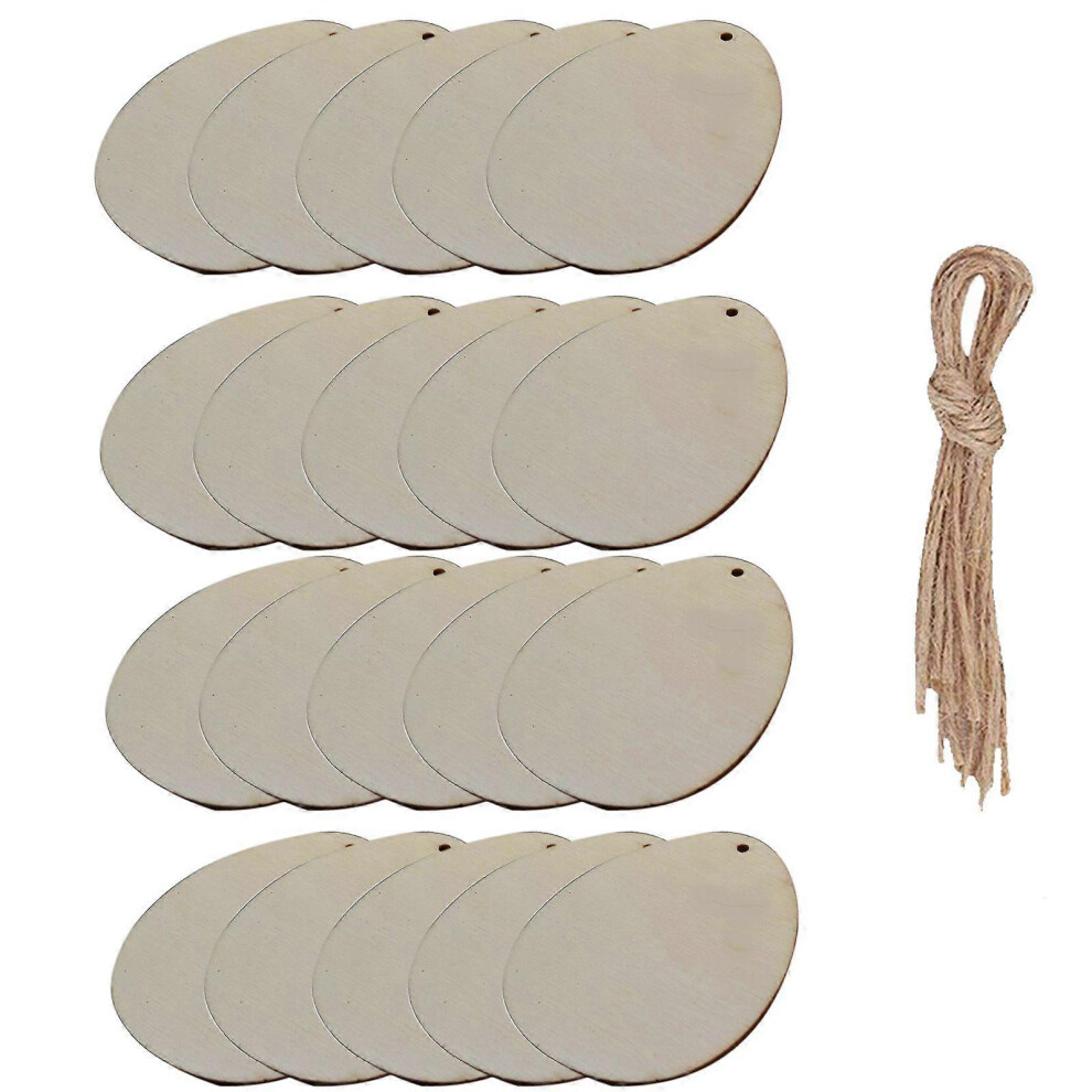 (As Show, 5) 50/70/80/100Mm Diy Paint Easter Blank Egg Wooden Slices With Hole Hemp Ropes Set 5213747863707
