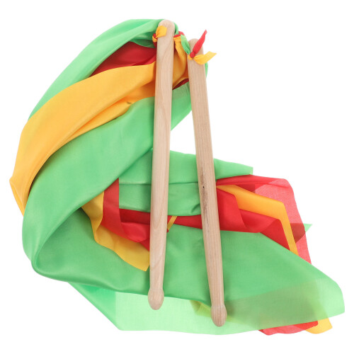 3Pairs Solid Wood Rhythmic Dance Drumsticks with Bright Silk Ribbons