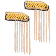 10Pcs Golden Shoulder Epaulettes Metal Tassel Chain Rhinestones Decor
