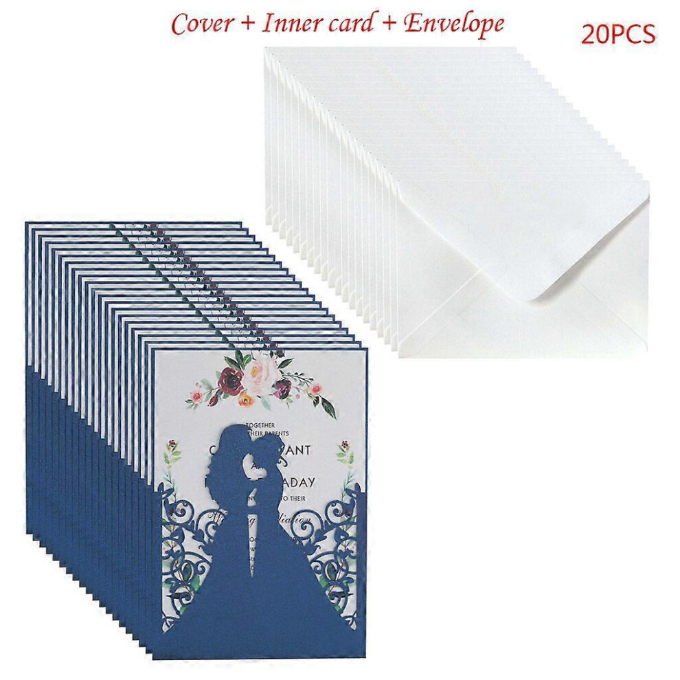 (As Show, Red) 20Pcs/Set Bride Groom Wedding Invitations Greeting Card Invite Envelopes Party 5213747833991