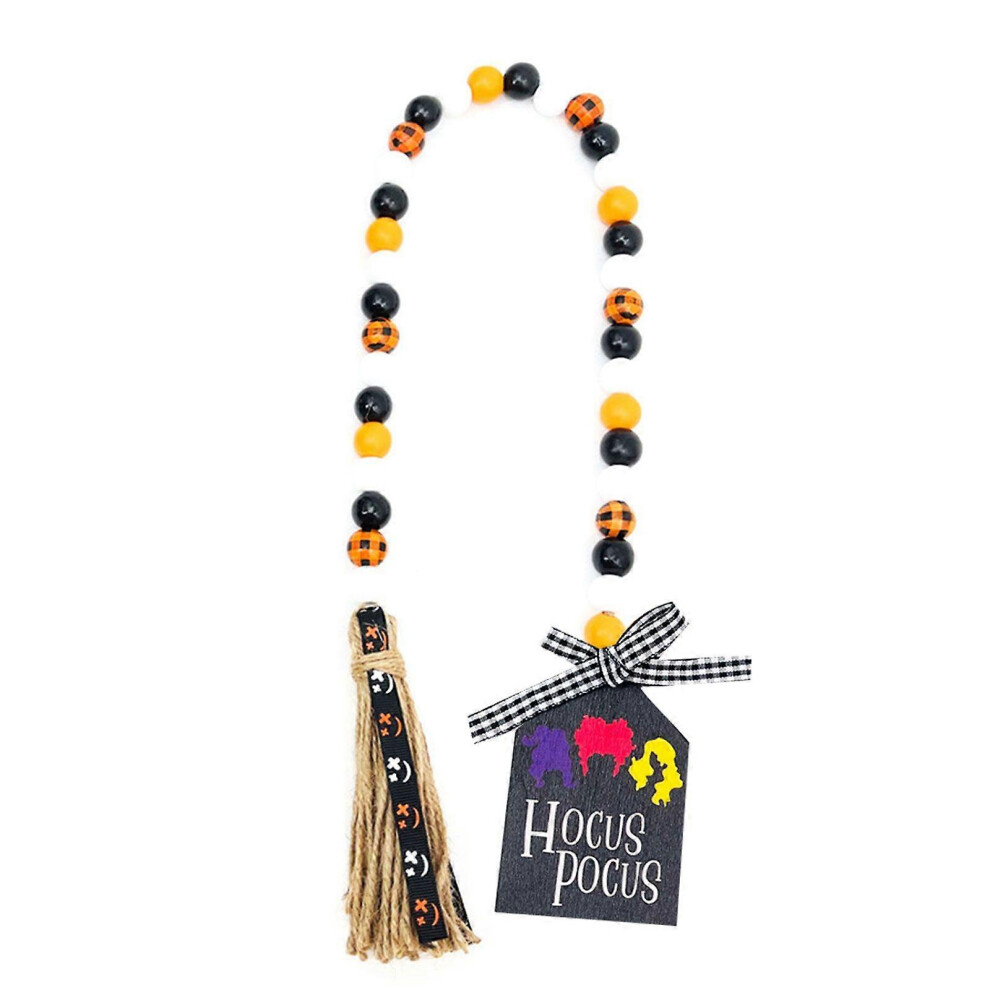 (As Show, A) Halloween Wood Bead Garland With Tassels Rustic Farmhouse Bead Garland Decor 3242242627455