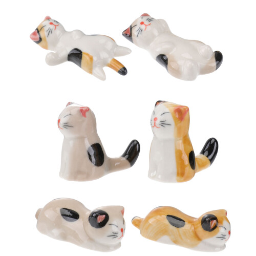 6Stk Katzendesign Keramik Essstäbchen- Und Gabelhalter Bunt 2