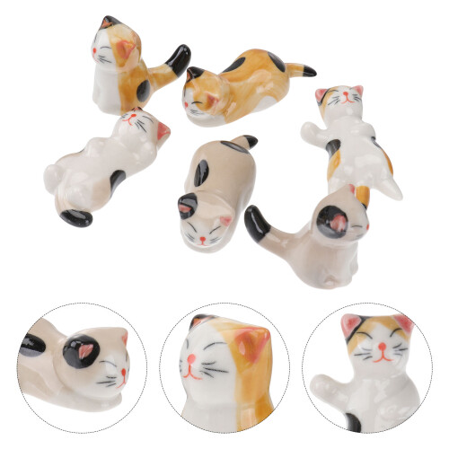6Stk Katzendesign Keramik Essstäbchen- Und Gabelhalter Bunt 1
