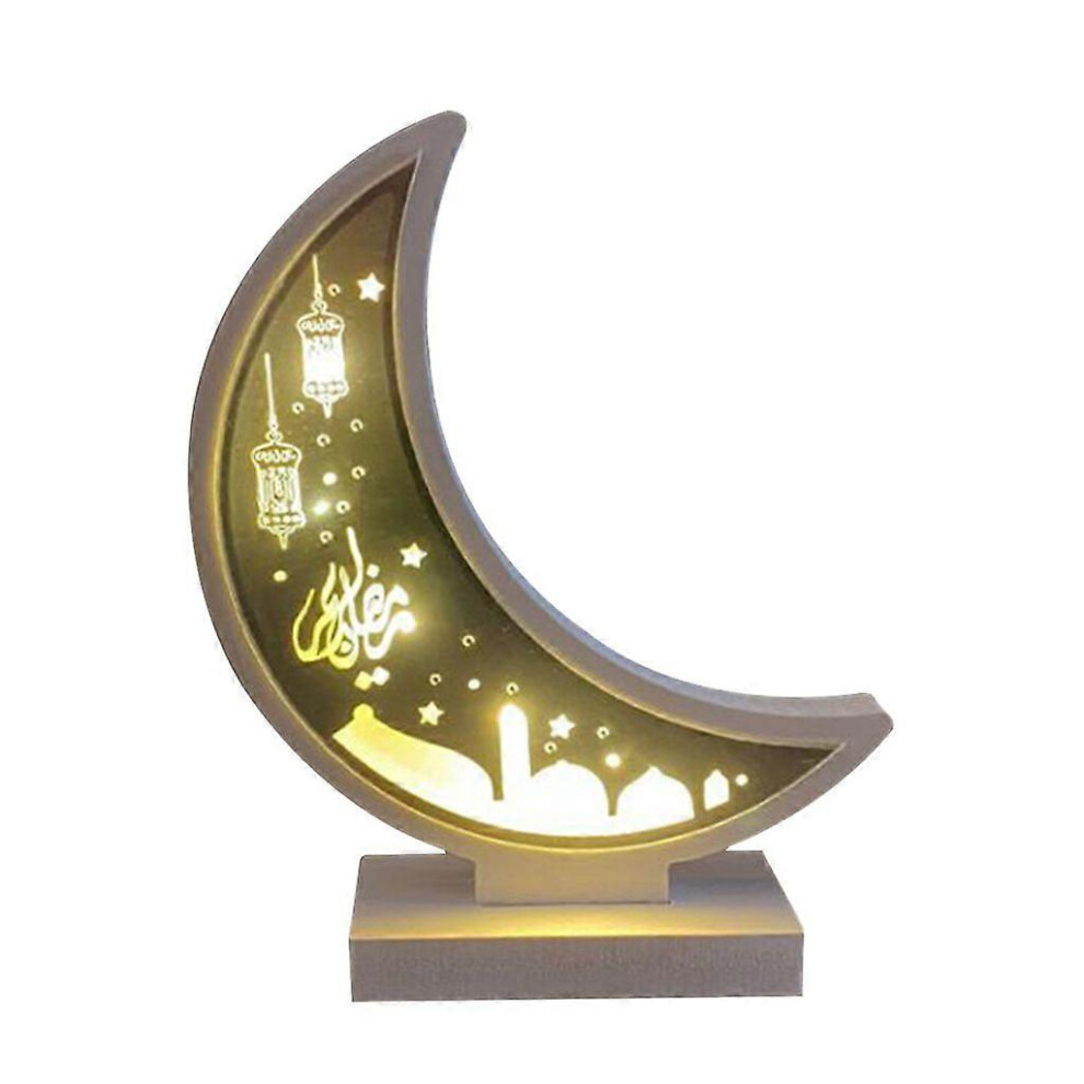(As Show, S) Ramadan Eid Mubarak Decorations Wooden Moon Ornament Arab Muslim Light Craft Islam Party Supplies 3242242644988