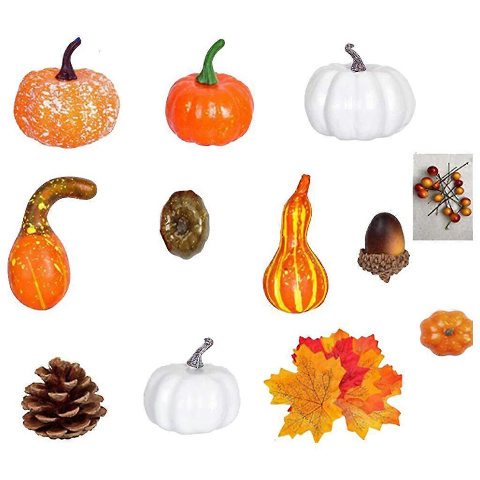 (As Show, 1) 120/128/218Pcs Artificial Pumpkins Maple Leaves Pine Cones Acorns Set Fake Pumpkin Vegetables For Fall Halloween Thanksgiving Decorations 5213747859878