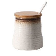 Ceramic Sugar Bowl with Lid and Spoon, 340ml Sugar Storage Jar for Kitchen and MultiPurpose Use