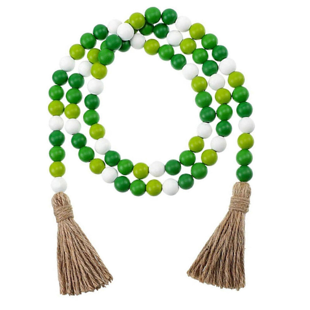 (As Show, One Size) Patrick's Day Wood Beads Garland Tassels Ornaments Farmhouse Rustic Home Decor 3242242614943