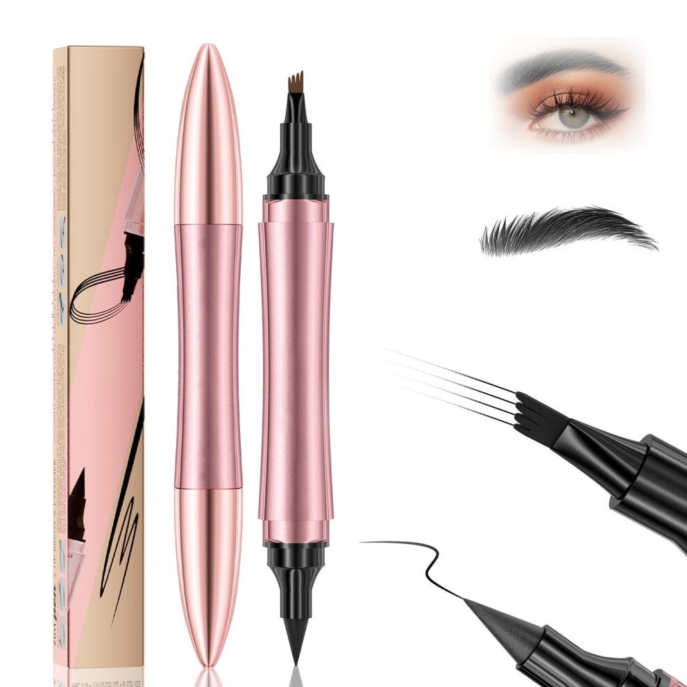Black Waterproof Microblading Eyebrow Pencil With 3D Fork Tip, Dualended Longlasting Natural Brow Pen For Women