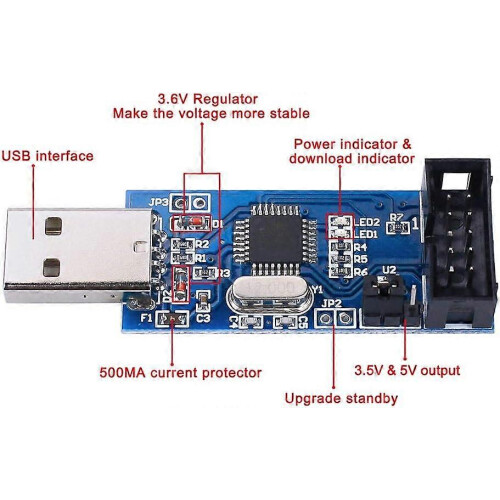 USBASP Downloader Programmer Sæt med 10-bens til 6-bens adapterkabel til ISP-programmering AVR og 51 mikrocontrollere 1