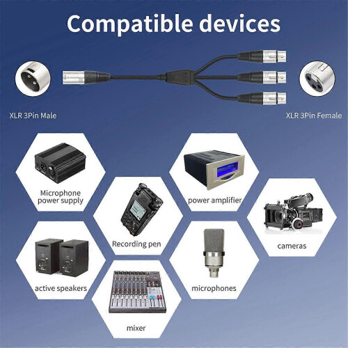 Καλώδιο διαχωριστή 3Pin XLR αρσενικό σε 3 θηλυκό Y, διαχωριστής XLR 1 αρσενικό σε 3 2