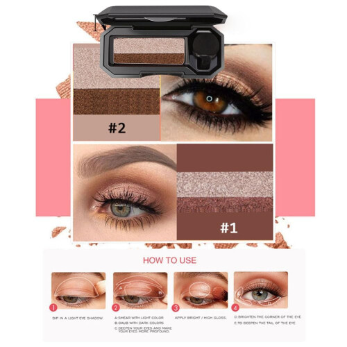 Two Tone Eyeshadow Compact DualTone Quick Application Waterproof Long Lasting Pigment Glitter Finish 1