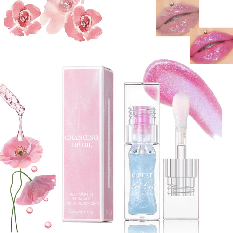 Magic Color Changing Lip Oil Hydrating Non Sticky Tint with Shimmer Glow and Long Lasting Moisture