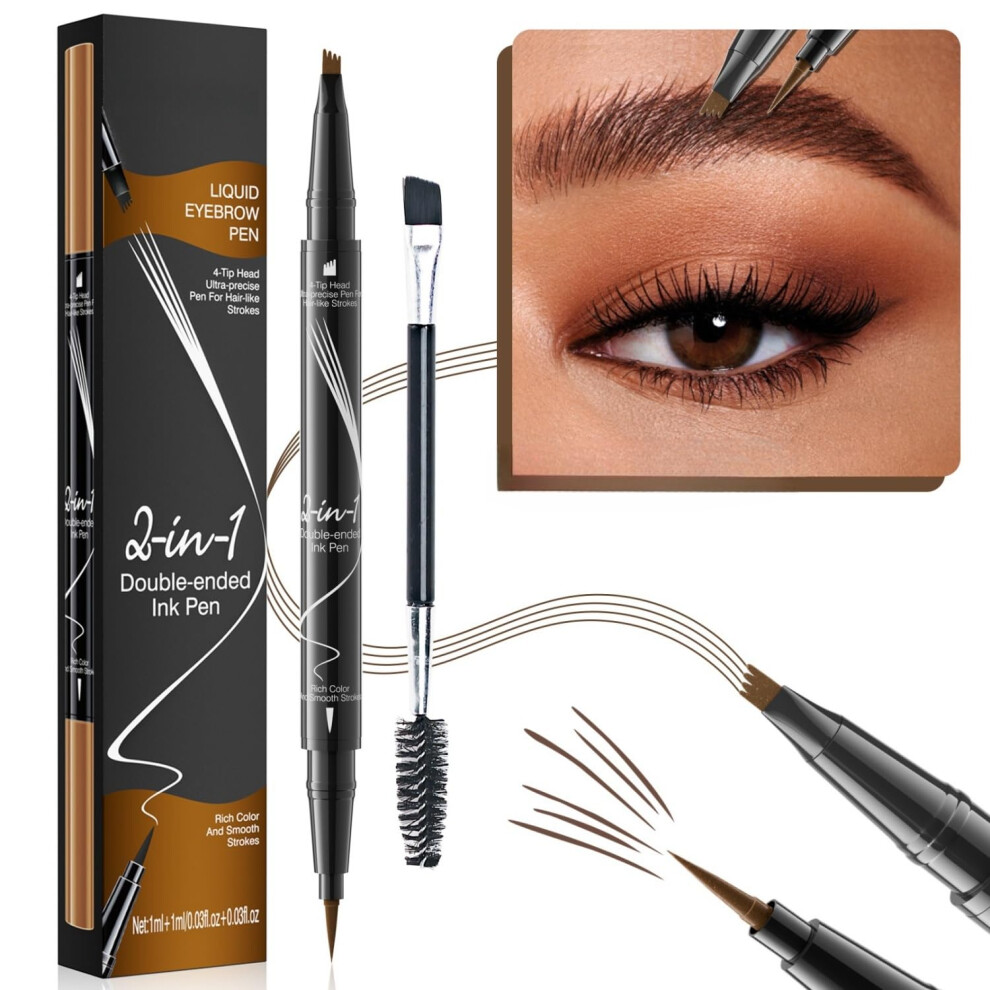 Brown 2In1 Microblading Eyebrow Pencil With 4Fork Tip And Precise Brush For Natural Longlasting Brows Light