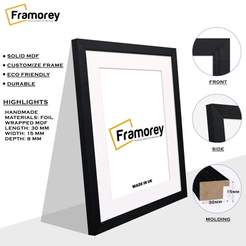 (A3 Pic (A2 Frame)) Ash Black Picture Frame Photo Frames With White Mount Wall Art Hanging Frame Home Decor Frame 1