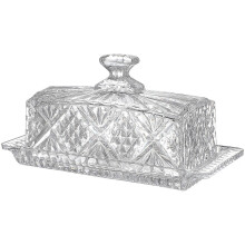 1pc Rectangular Glass Butter Plate with Lid Tableware Storage Box Food Container