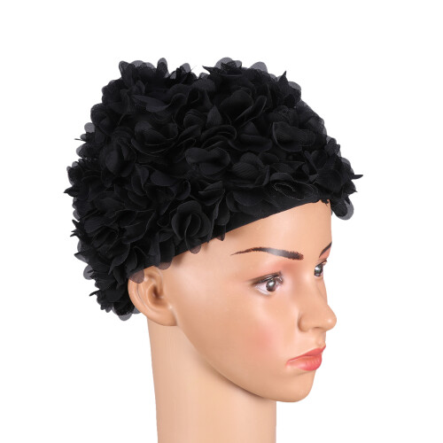 3d-Badekappe Mit Blumenblättern, Für Erwachsene, Schwarz 1