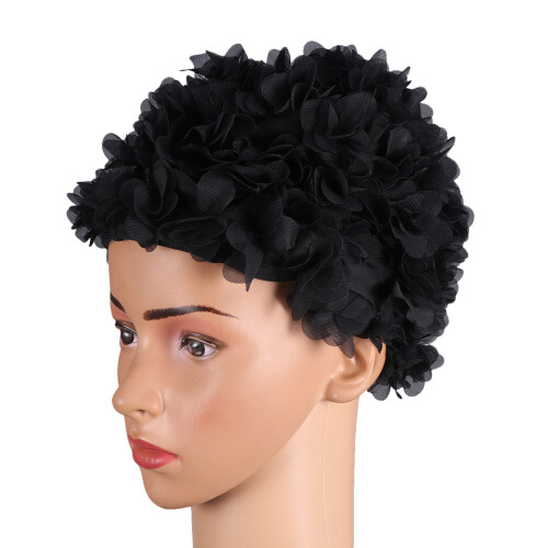 3d-Badekappe Mit Blumenblättern, Für Erwachsene, Schwarz 2