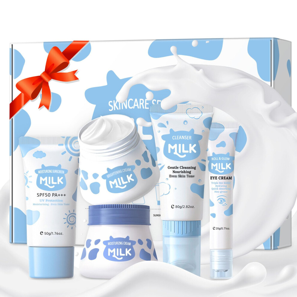 Girls Skincare Set with Hyaluronic Acid, Deep Hydration and Pore Minimizing, Milk Skincare Gift for Teens