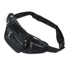 Schwarze Leder Bauchtasche Für Outdoor Sport Hiking Workout