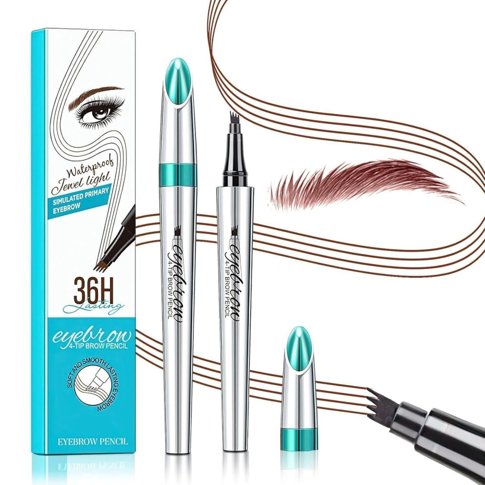 Brown Microblading Eyebrow Pen 4 Fork Tip Waterproof Brow Tattoo Pencil, Long Lasting Reddish