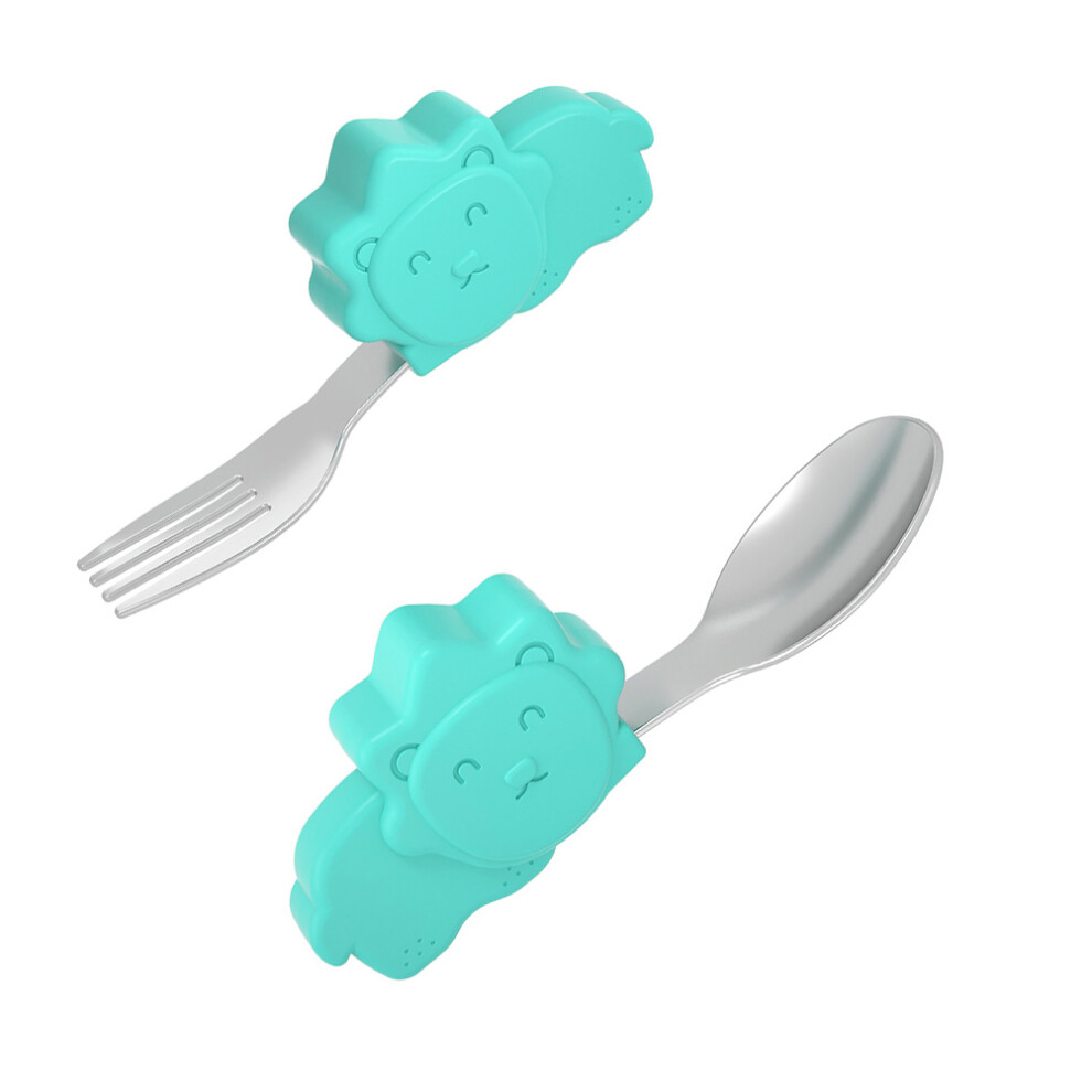 Kid Spoon And Fork Durable Silicone Tableware For Baby Green Solustre