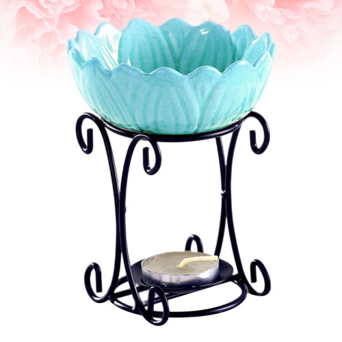 Iron Rack Candle Holder With Blue Ceramic Plate Aromatherapy Diffuser 1
